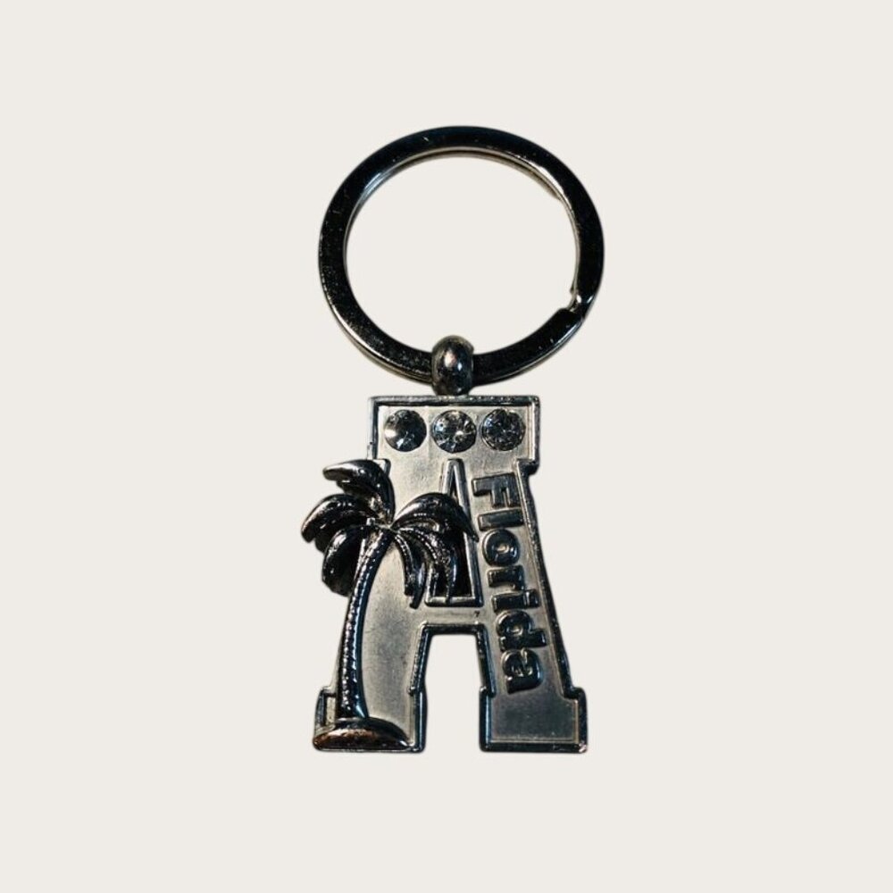 Florida "A" Initial Keychain Keyring Palm Tree Travel Vacation Destination